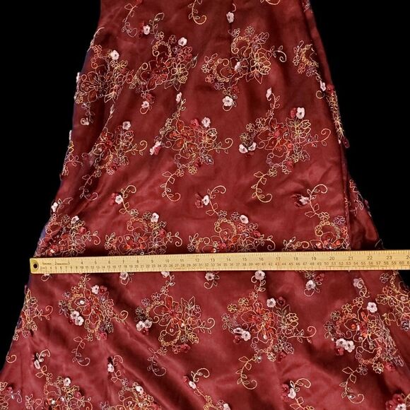 Romantic Womens Burgundy Red Tulle Dress with Floral Embellishments Size Small - Picture 13 of 16
